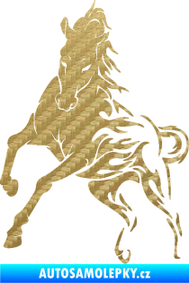 Samolepka Kůň 079 levá v plamenech 3D karbon zlatý