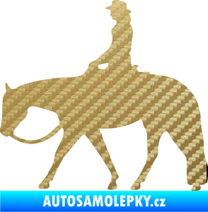 Samolepka Kůň 082 levá kovbojka na koni 3D karbon zlatý