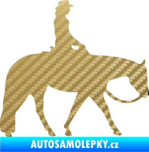 Samolepka Kůň 082 pravá kovbojka na koni 3D karbon zlatý