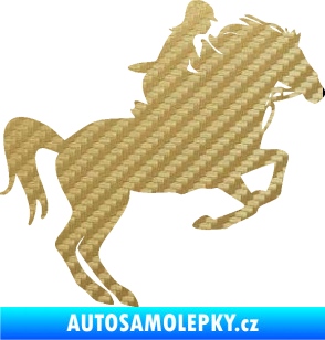 Samolepka Kůň 091 pravá skok 3D karbon zlatý