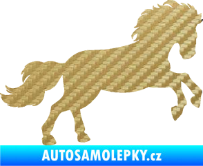 Samolepka Kůň 098 pravá běh 3D karbon zlatý
