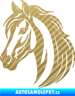 Samolepka Kůň 102 levá hlava 3D karbon zlatý