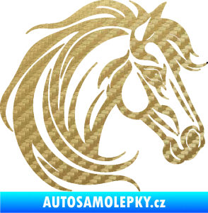 Samolepka Kůň 103 pravá hlava 3D karbon zlatý