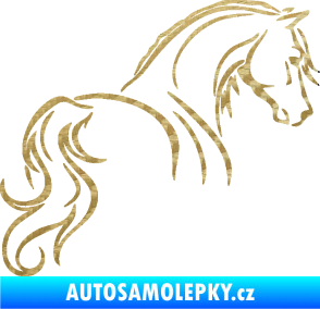 Samolepka Kůň 104 pravá 3D karbon zlatý