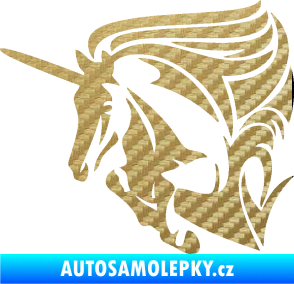 Samolepka Kůň jednorožec 001 levá 3D karbon zlatý