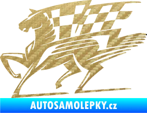 Samolepka Kůň racing 001 levá se šachovnicí 3D karbon zlatý