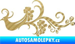 Samolepka Květina dekor 014 levá páv 3D karbon zlatý