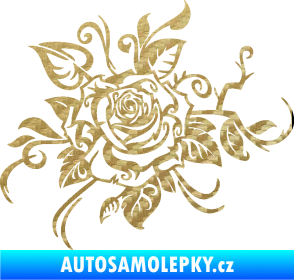 Samolepka Květina dekor 016 levá růže 3D karbon zlatý