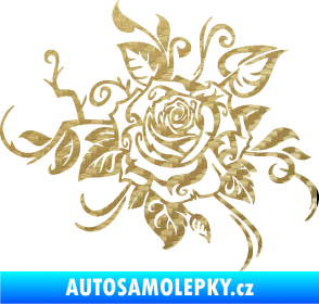 Samolepka Květina dekor 016 pravá růže 3D karbon zlatý