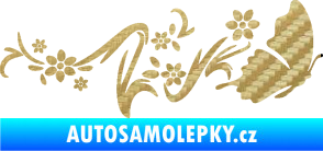 Samolepka Květina dekor 028 pravá s motýlkem 3D karbon zlatý