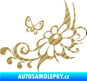 Samolepka Květina dekor 029 levá 3D karbon zlatý