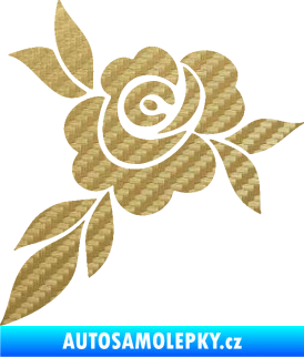Samolepka Květina dekor 043 levá  květ růže s listy 3D karbon zlatý