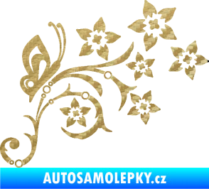Samolepka Květina dekor 047 pravá s motýlem 3D karbon zlatý
