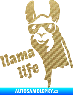 Samolepka Lama 004 llama life 3D karbon zlatý