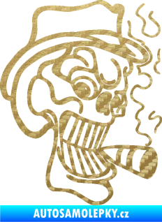 Samolepka Lebka 020 pravá crazy s cigaretou 3D karbon zlatý