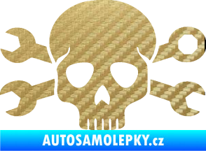 Samolepka Lebka 030 pravá mechanik 3D karbon zlatý