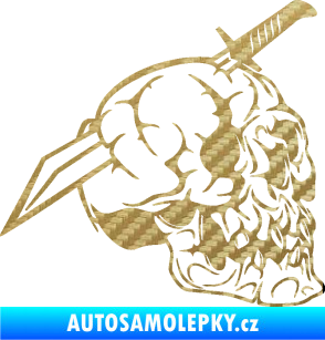 Samolepka Lebka 031 pravá probodnutá nožem 3D karbon zlatý