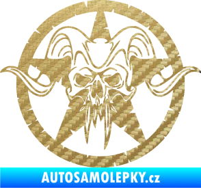 Samolepka Lebka 039 levá army hvězda 3D karbon zlatý