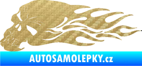 Samolepka Lebka 050 levá v plamenech 3D karbon zlatý