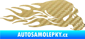 Samolepka Lebka 050 pravá v plamenech 3D karbon zlatý