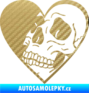 Samolepka Lebka 062 levá v srdíčku 3D karbon zlatý