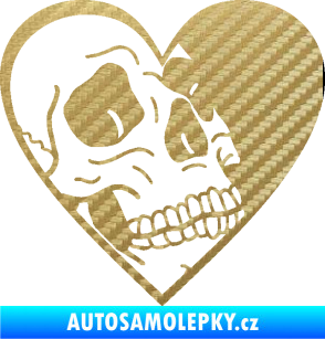 Samolepka Lebka 062 pravá v srdíčku 3D karbon zlatý