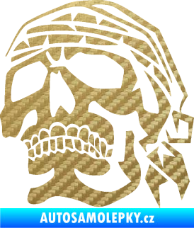 Samolepka Lebka pirát levá 3D karbon zlatý