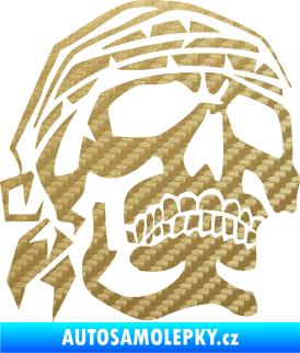 Samolepka Lebka pirát pravá 3D karbon zlatý
