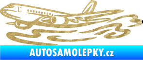 Samolepka Letadlo 026 levá v oblacích 3D karbon zlatý