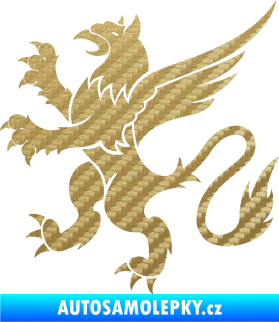 Samolepka Lev heraldika 003 levá 3D karbon zlatý