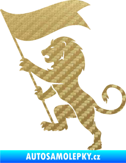 Samolepka Lev heraldika 005 levá s praporem 3D karbon zlatý