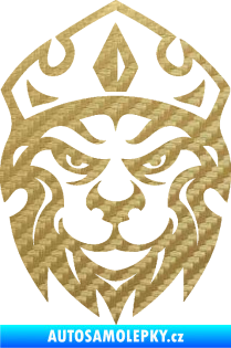 Samolepka Lev hlava s korunou 001 3D karbon zlatý