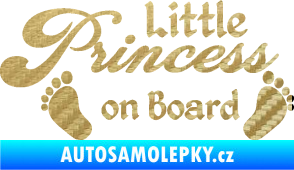 Samolepka Little princess on board 002 nápis s nožičkami 3D karbon zlatý
