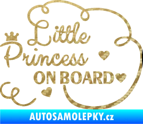 Samolepka Little princess on board nápis 3D karbon zlatý