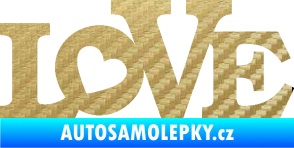 Samolepka Love 002 nápis se srdíčkem 3D karbon zlatý