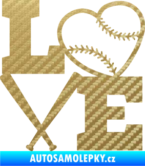 Samolepka Love baseball 3D karbon zlatý