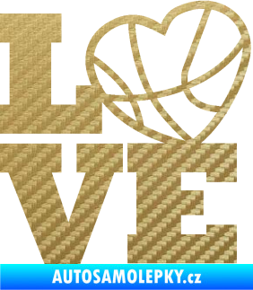 Samolepka Love basketbal 3D karbon zlatý