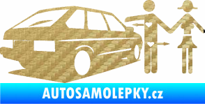 Samolepka Love car love girl levá 3D karbon zlatý