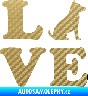 Samolepka Love nápis s pejskem 3D karbon zlatý