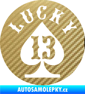 Samolepka Lucky 13 šťastná třináctka 3D karbon zlatý