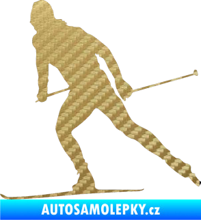 Samolepka Lyžař 006 levá běžky 3D karbon zlatý