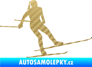 Samolepka Lyžařka 001 pravá běh na lyžích 3D karbon zlatý