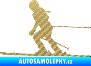 Samolepka Lyžařka 002 levá sjezd 3D karbon zlatý