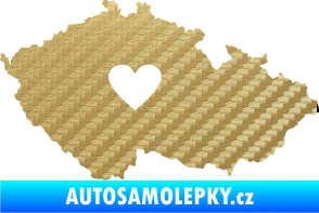Samolepka Mapa České republiky 002 srdce 3D karbon zlatý