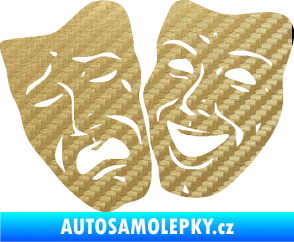 Samolepka Masky tváře 001 levá veselý a smutný 3D karbon zlatý