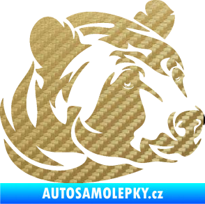 Samolepka Medvěd 007 pravá hlava 3D karbon zlatý