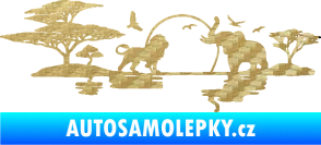 Samolepka Motiv Afrika levá -  zvířata u vody 3D karbon zlatý