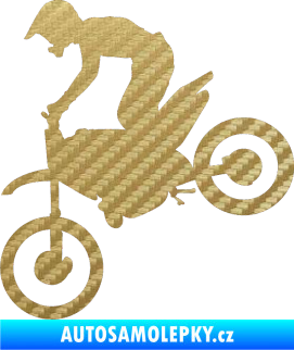 Samolepka Motorka 015 levá motokros 3D karbon zlatý
