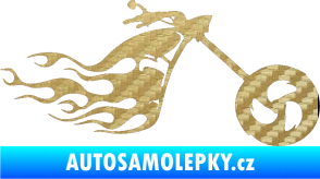 Samolepka Motorka 042 pravá plameny 3D karbon zlatý