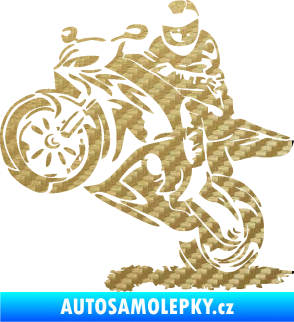 Samolepka Motorkář 010 levá 3D karbon zlatý